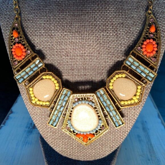 Bronze Orange and Blue 24 inch Necklace - Picture 1 of 5